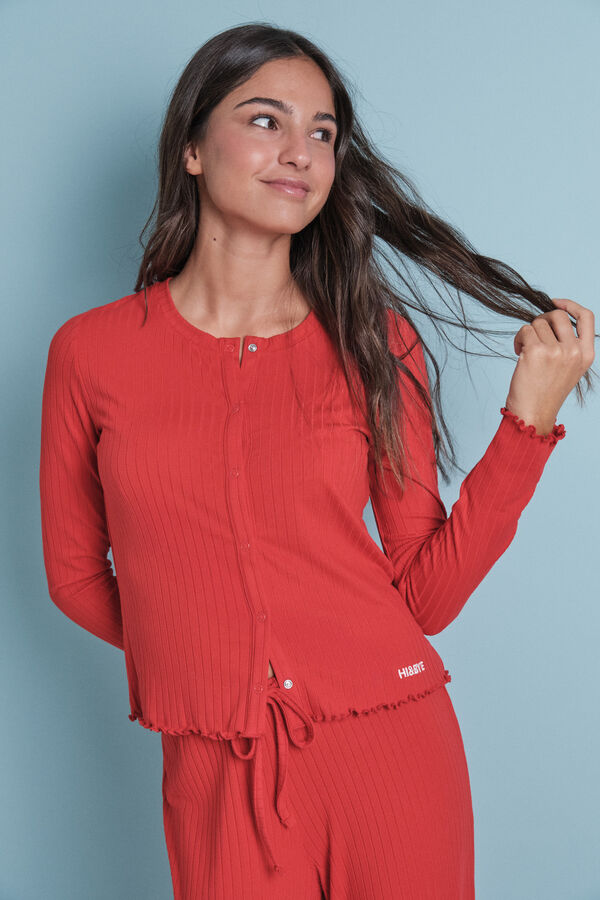 HI&BYE Duga crvena pidžama od rebraste tkanine Crvena