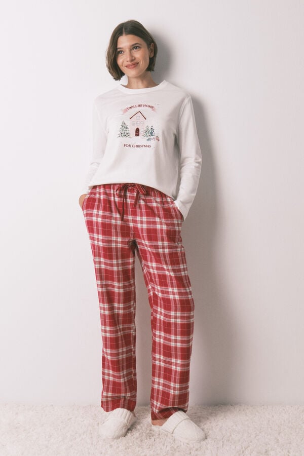 Women'secret Majica dugi rukav bele boje sa božićnim motivom od 100% pamuka  Bela