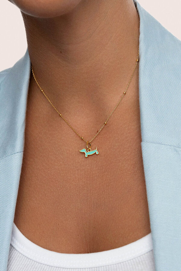 Singularu Mini Dachshund Dog Charm Enamel Sky Gold Plated printed