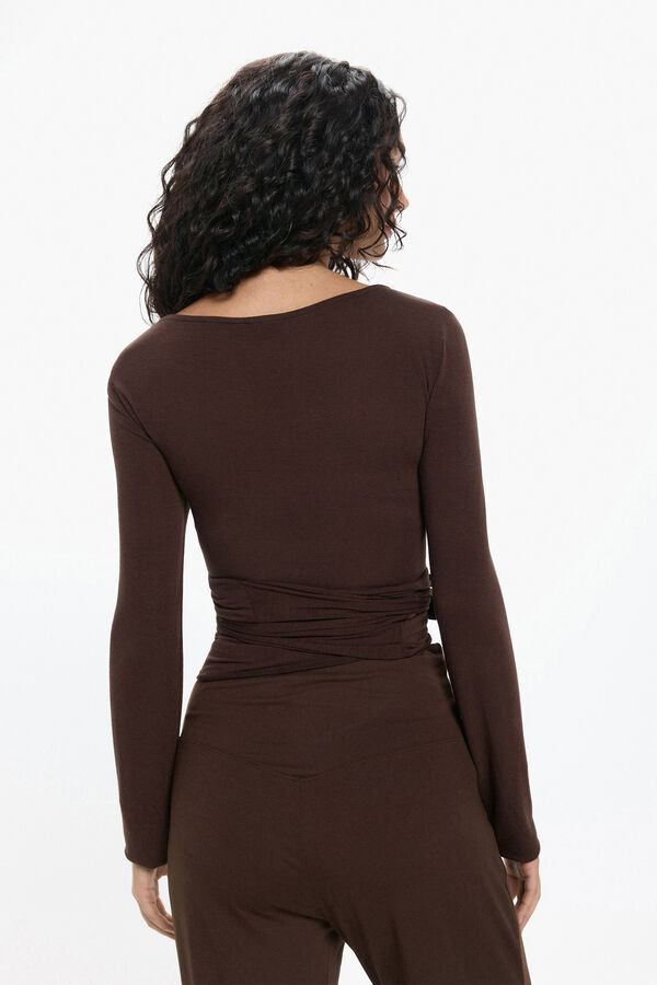 Pieces Long sleeve T-shirt Braon