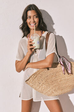 Women'secret Bež kratka mrežasta tunika sa kapuljačom