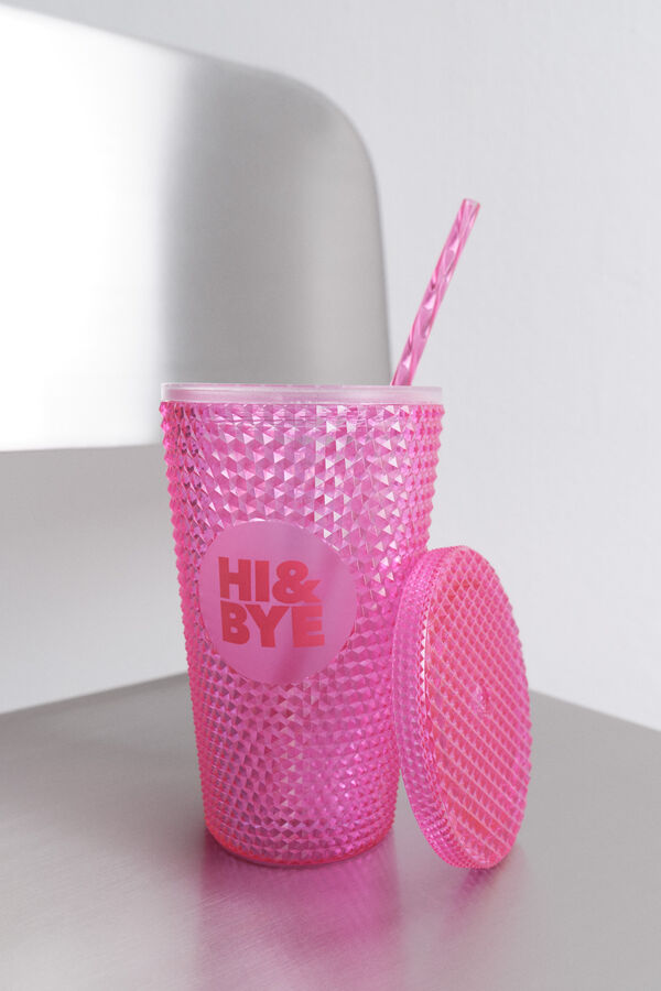 HI&BYE Copo de pl&aacute;stico com canudo e vinho integrados vermelho