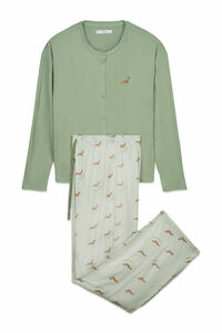 Women'secret Zelena mekano pletena duga pidžama sa printom pasa