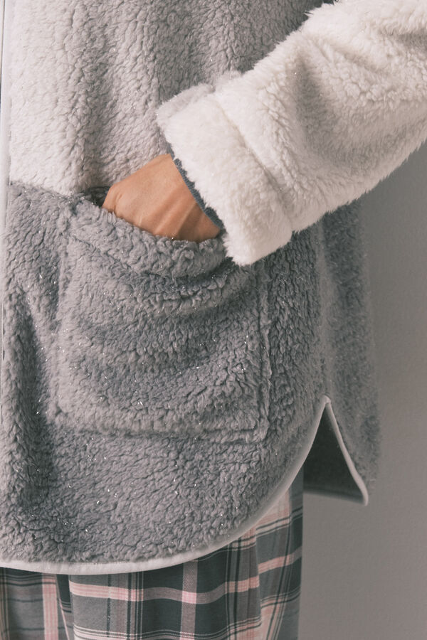 Women'secret Midi kućni ogrtač od ve&scaron;tačkog jagnjećeg krzna lurex Stitch Bež