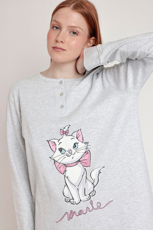 Admas Camisa de dormir manga comprida gata Marie Disney cinzento