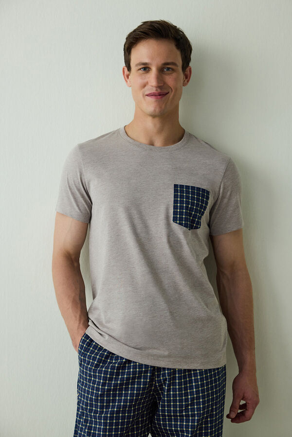 Penti Men's Western Slogan Printed Short Sleeve Cotton Pajama Set printed