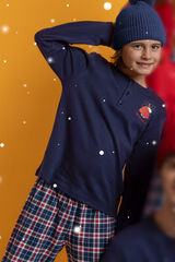 Admas Pijama infantil comprido Snoopy xadrez 100% algodão azul