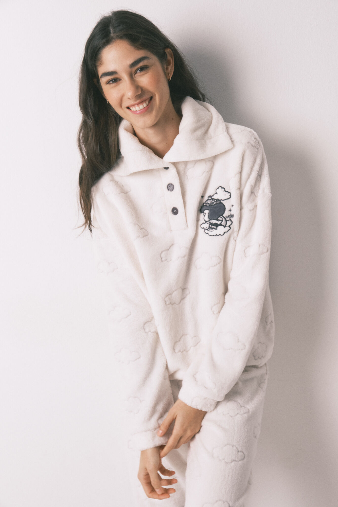 Women'secret Siva flisana duga pidžama sa printom oblaka