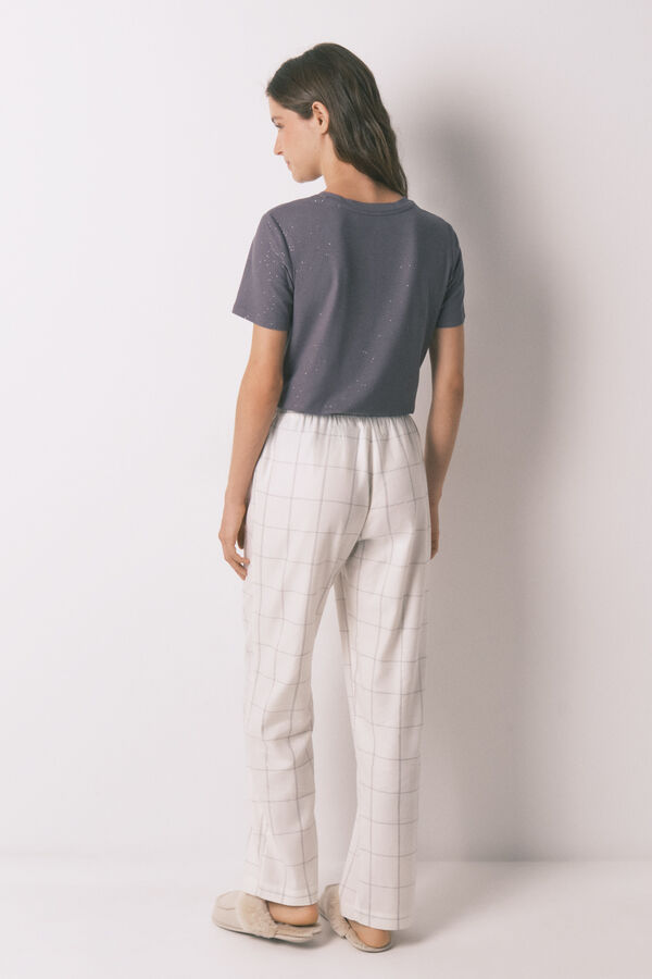 Women'secret Duge bele flanelske pantalone sa kariranim printom Bež