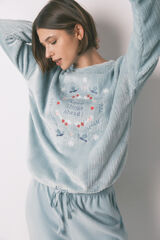 Women'secret Plava duga pidžama od teksturiranog flisa Plava