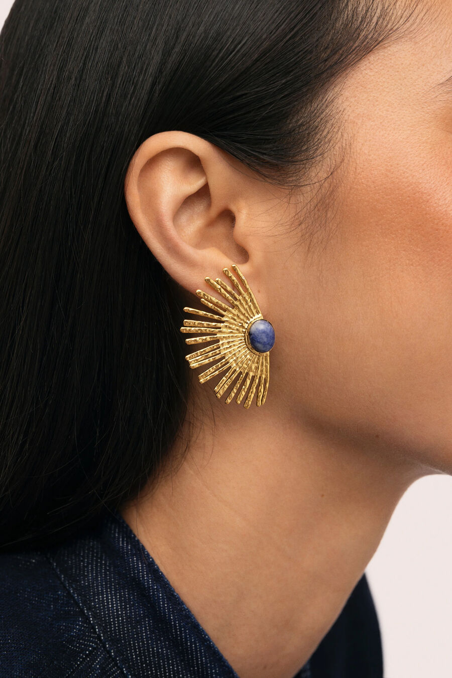 Pendientes Sunbeam Azul Acero Baño Oro