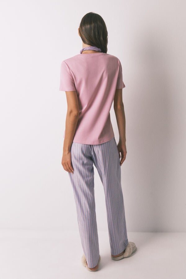 Women'secret Duge flanelske pantalone sa raznobojni pruge printom Plava