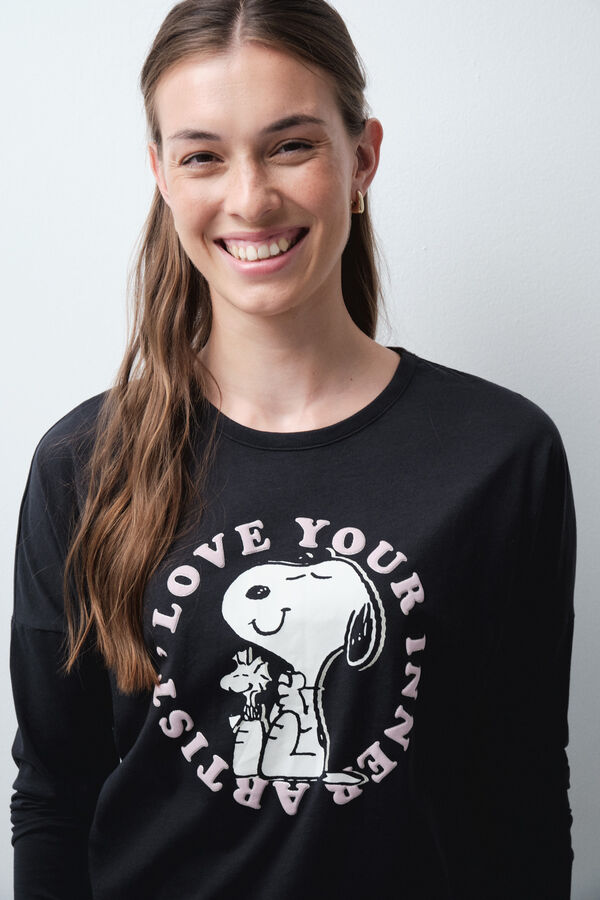 Women'secret Tamno siva pamučna duga pidžama Snoopy Siva