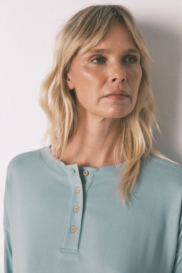 Women'secret Plava majica dugog rukava i imitacijom antilopa Zelena