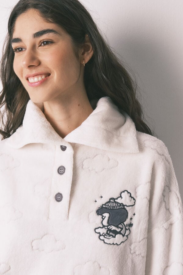 Women'secret Siva flisana duga pidžama sa printom oblaka Siva