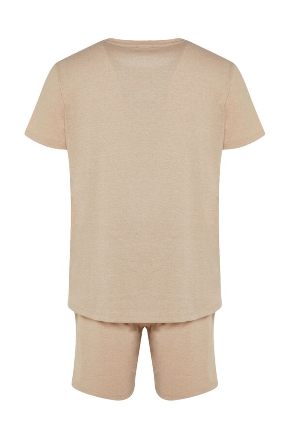 Trendyol Conjunto de pijama corto liso beige