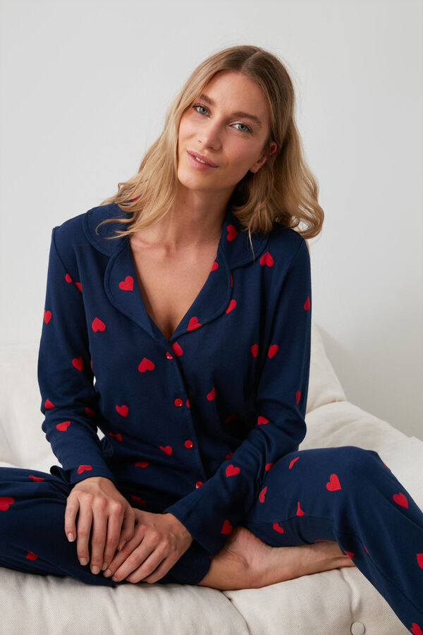 Trendyol Conjunto pijama camisero azul corazones&nbsp;&nbsp; azul