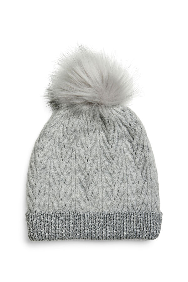 Pieces Beanie hat with pom pom grey
