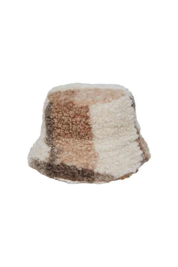 Womensecret Wool-effect check-print bucket hat. természetes