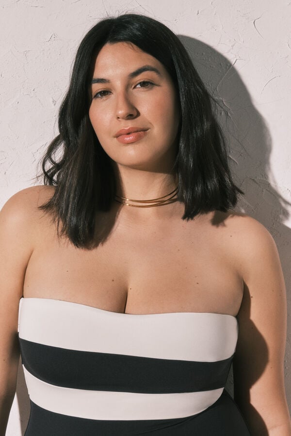 Women'secret B&W color block bandeau kupaći kostim za oblikovanje Crna