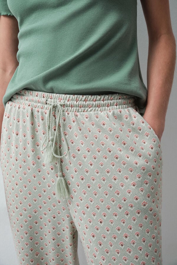 Women'secret Duge pantalone sa printom u boji morske trave Zelena
