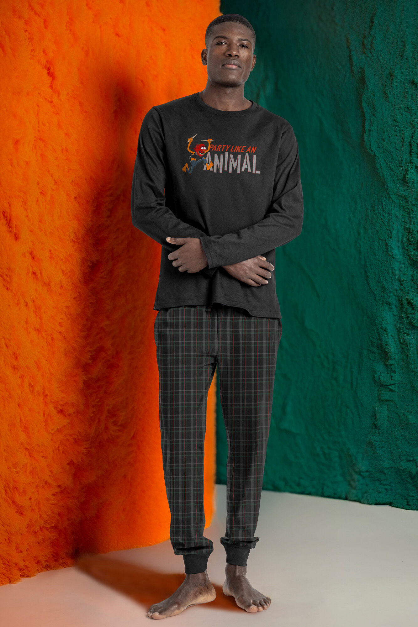 Admas Pijama largo cuadros Muppets 100% algod&oacute;n hombre