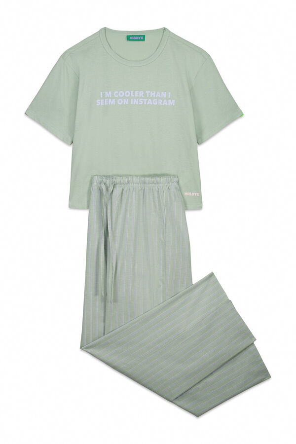 HI&BYE Zelena 100% pamučna duga prugasta pidžama Zelena