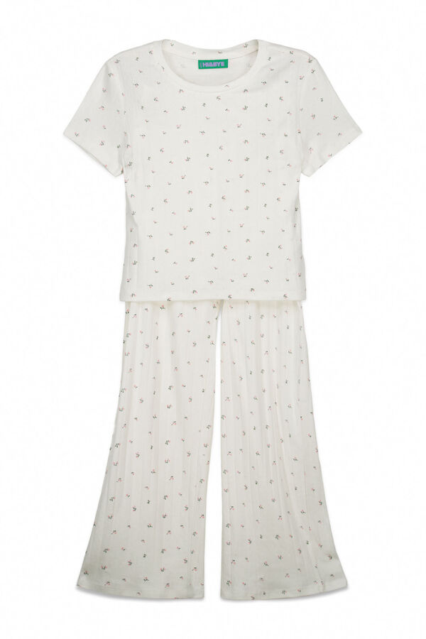HI&BYE Bela pamučna duga pidžama sa printom sitnih cvetova` Print
