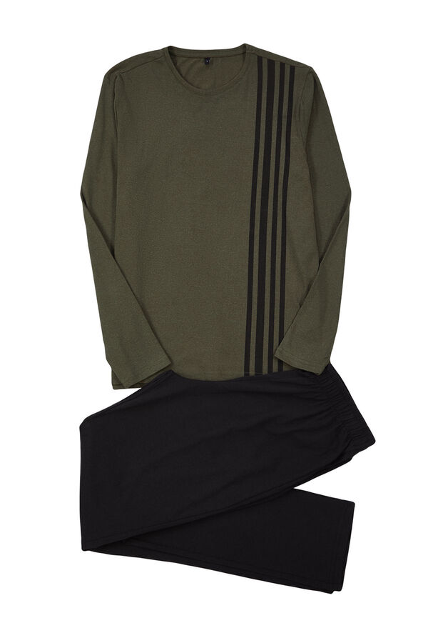 Trendyol Conjunto de pijama c&aacute;qui com corte regular e estampado riscas  bege