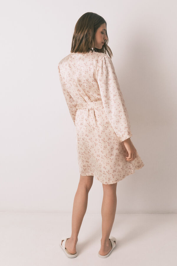 Women'secret Široki midi vrećasta kućni ogrtač sa ružičastim cvetom Roze