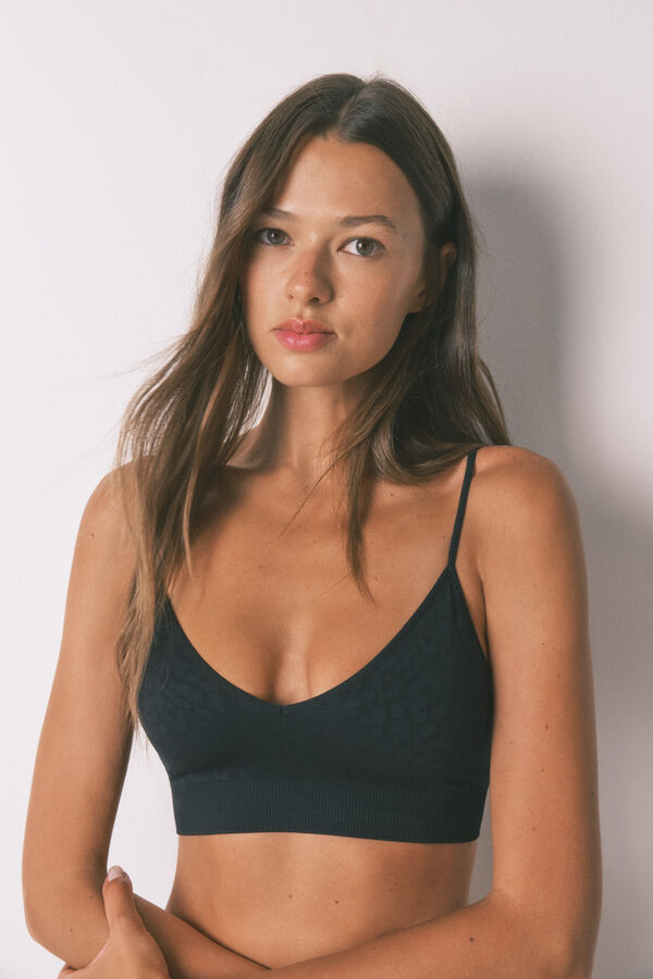 Women'secret PRIRODNI bez šavova top sa životinjskim printom, crni Crna