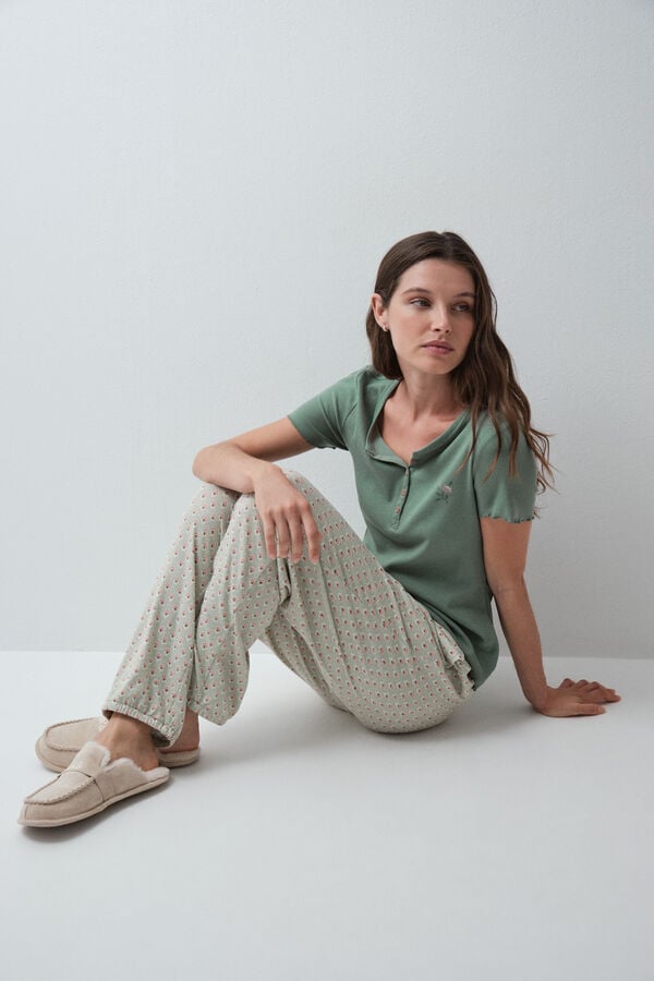Women'secret Duge pantalone sa printom u boji morske trave Zelena