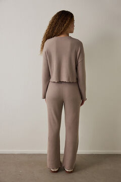 Penti Conjunto de pijama t&eacute;rmico de manga comprida, gola redonda e efeito waffle, na cor mocha