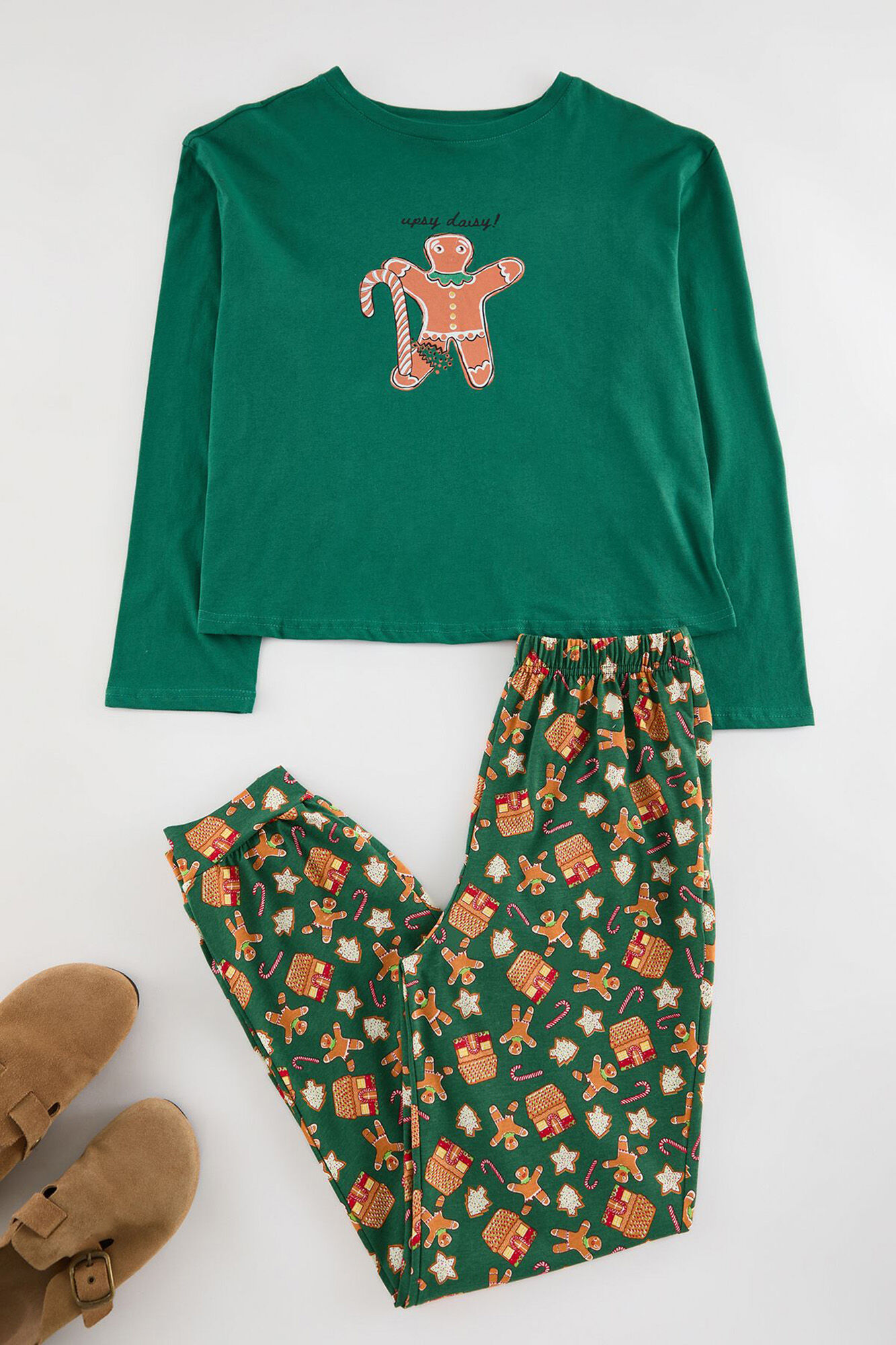 Trendyol Conjunto de pijama de gengibre verde natal