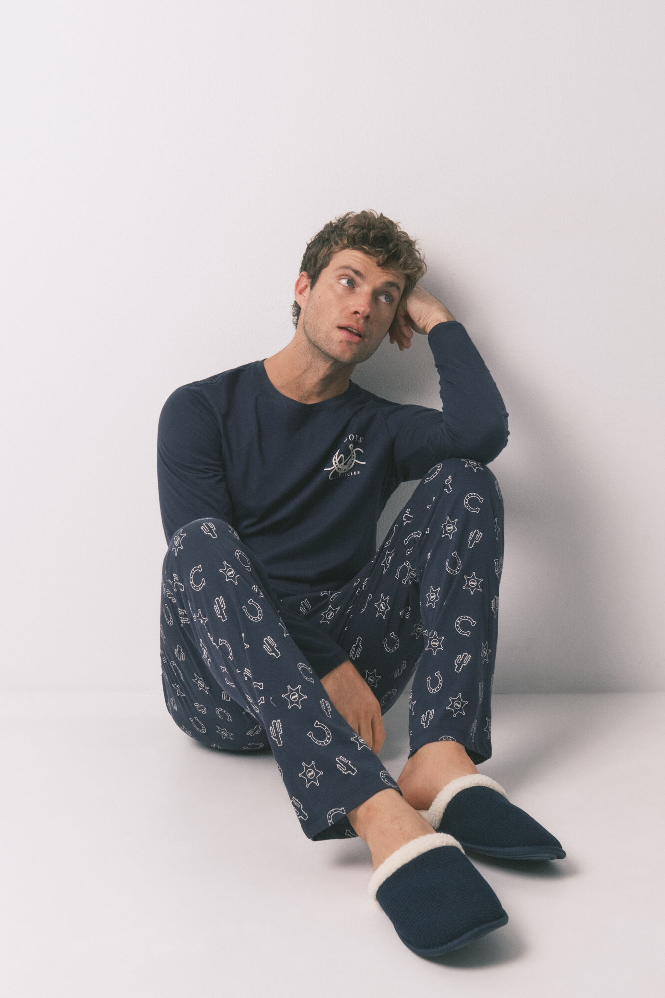 Women'secret Mu&scaron;ke plave teksturirane sobne papuče