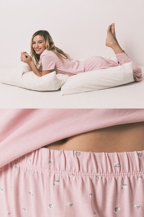 HI&BYE Roze pamučna duga pidžama sa cvetnim printom Roze
