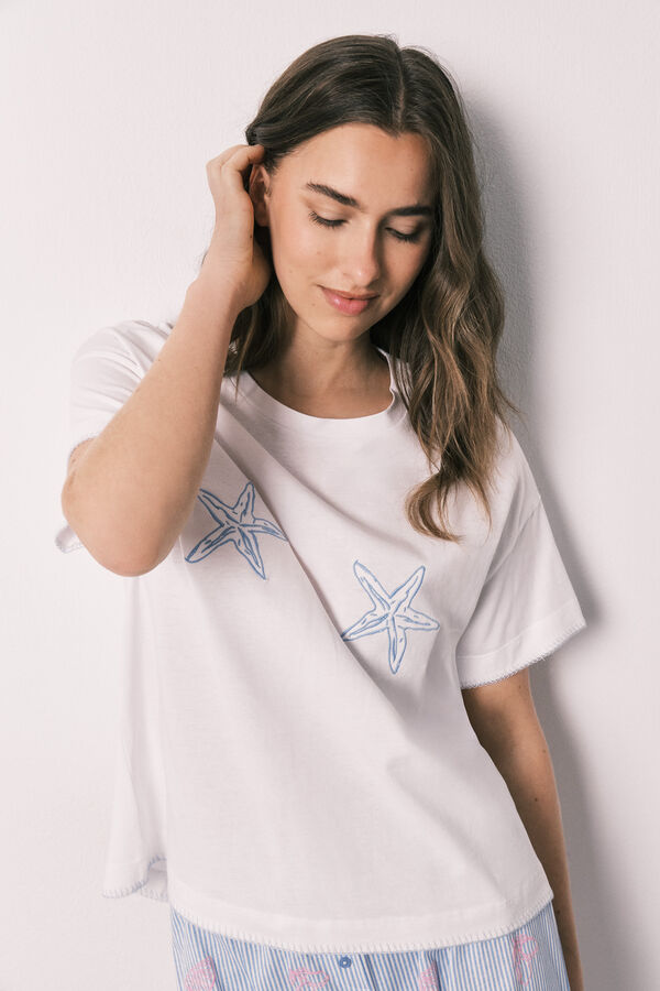 Women'secret Kratka pamučna pidžama Family Collection Plava