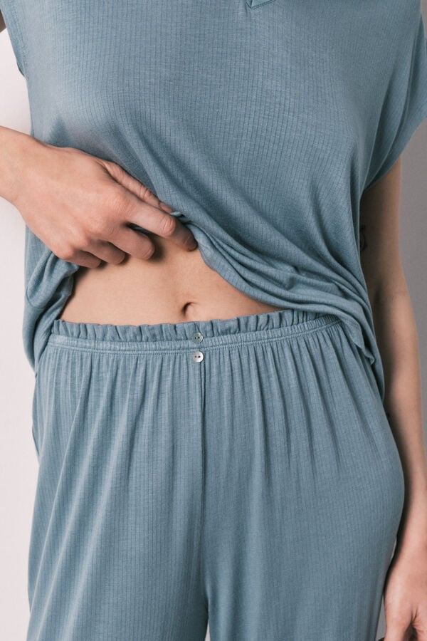 Women'secret Plava viskozna mekana na dodir kapri pidžama Plava
