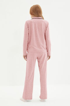 Trendyol Conjunto de pijama camiseiro com bolso e debrum de algod&atilde;o rosa 