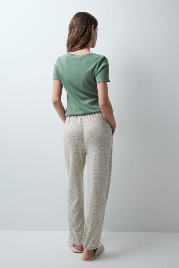 Women'secret Duge pantalone sa printom u boji morske trave Zelena