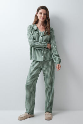 Pijama largo camisero cuadros volantes