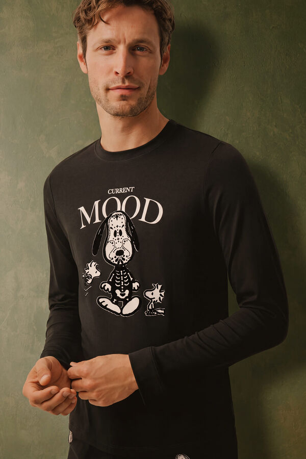 Women'secret Pijama comprido em algod&atilde;o Snoopy Halloween preto