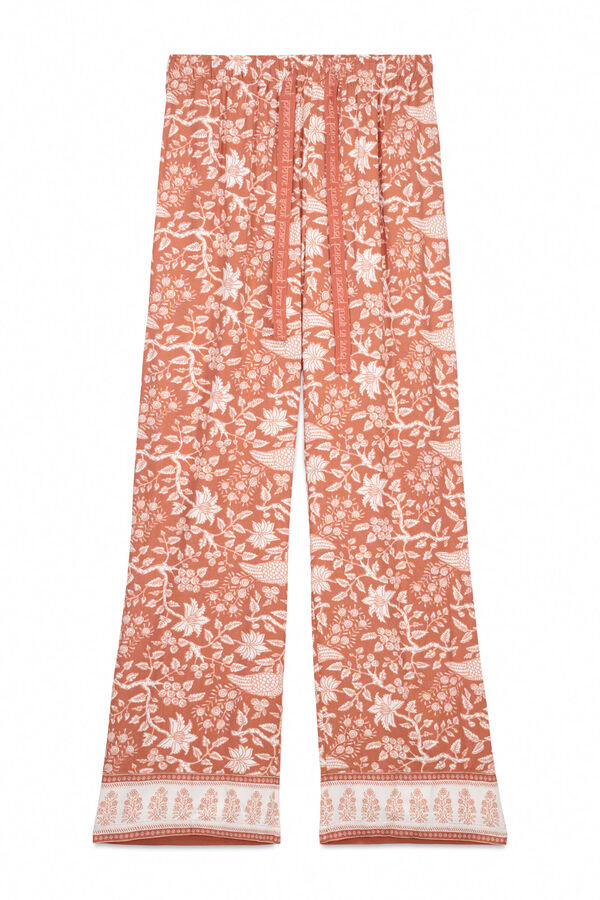 Women'secret Duge narandžaste cvetne viskozne pantalone Narandžasta