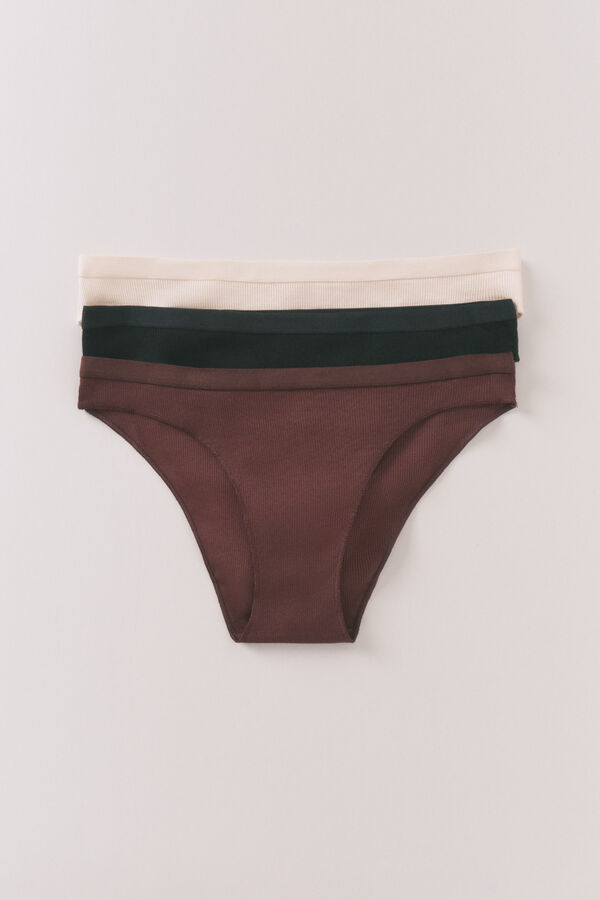 Women'secret Paket od 3 klasične bele rebraste gaće Print