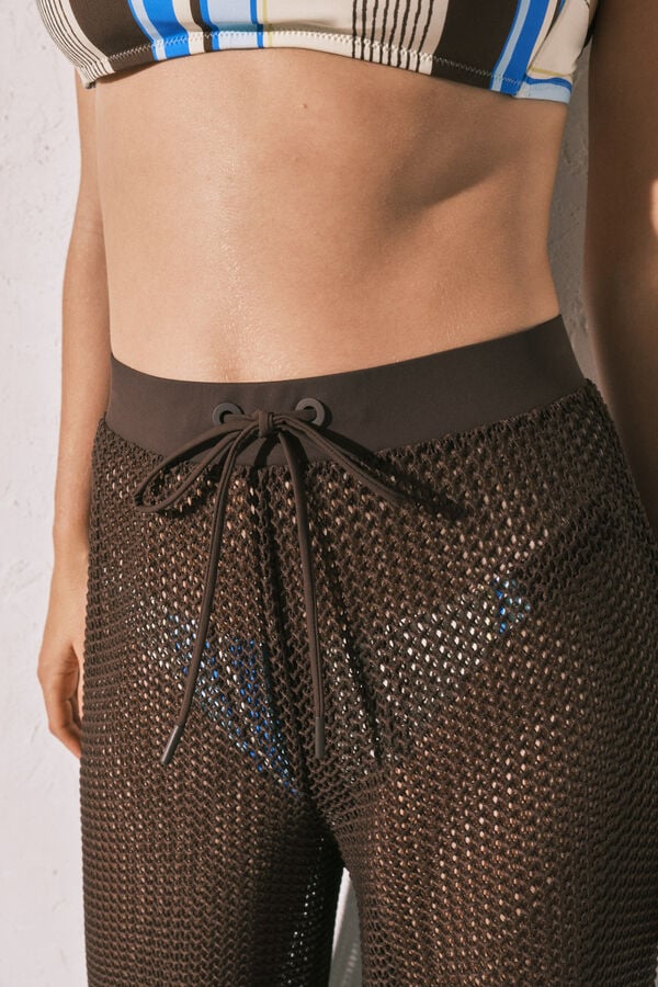 Women'secret Braon dugačke pantalone od poluprovidnog pletiva Braon