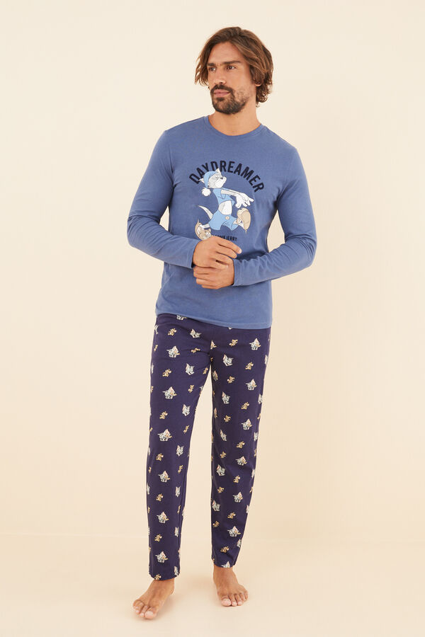 Pijama largo hombre 100% algodón Tom y Jerry, Prendas para dormir de hombre