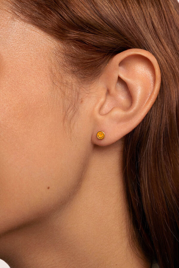 Singularu Pendiente Suelto Smiley Yellow Enamel Plata Ba&ntilde;o Oro amarillo