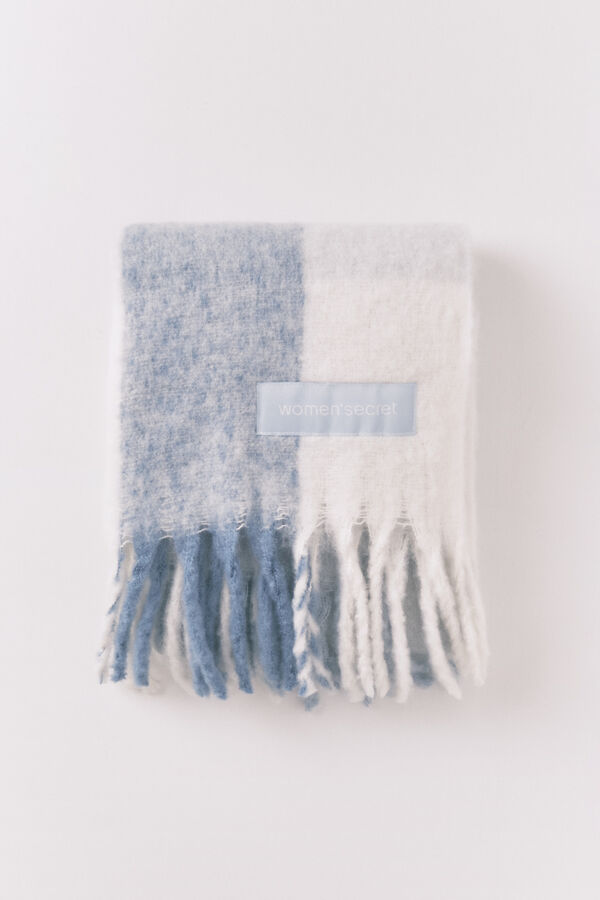 Women'secret Bufanda efecto lana cuadros azul y blanco  estampado