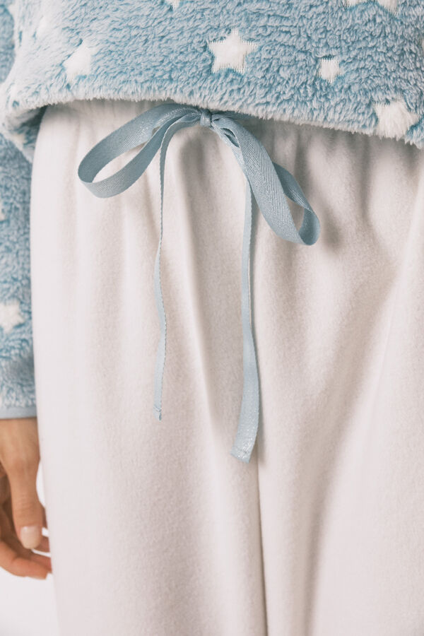 Women'secret Duga pidžama od mousse flisa sa zvezdama Plava