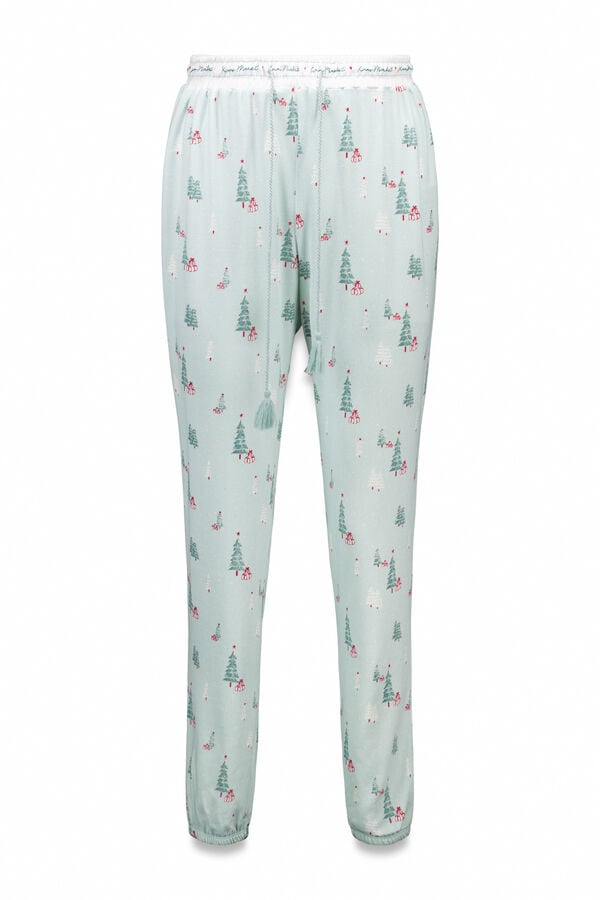 Women'secret Duge pletene pantalone od antilopa sa božićnim printom Zelena